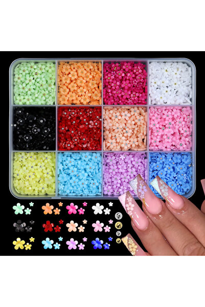 Choice1 12 Grids 6/12/24 Grids 3D Acrylic Flower Nail Art Decorations Set Mix...
