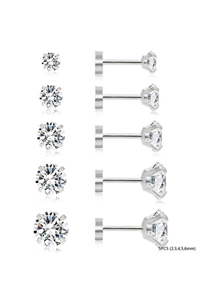 Choice7 C3-5Pcs-Silvery 2/3/5/6/10 Pcs 20G Hypoallergenic Stud Earrings for W...