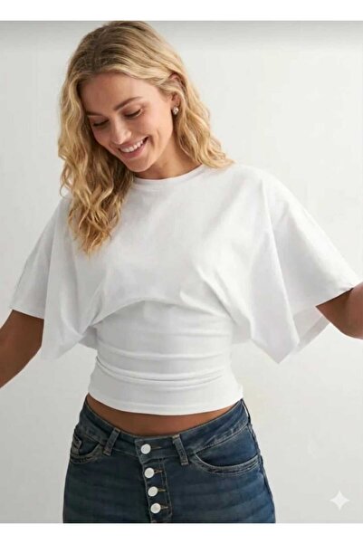 DOCE ELEGANTE Φυσική μπλούζα με φαρδιά μανίκια που ταιριάζει στη μέση