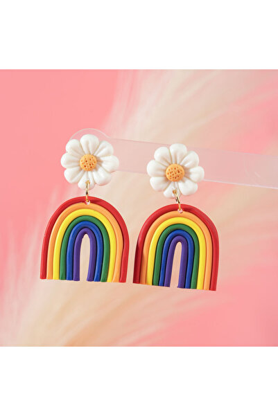 Choice style 1 Sweet Rainbow Flower Polymer Clay Handmade Drop Earrings For W...