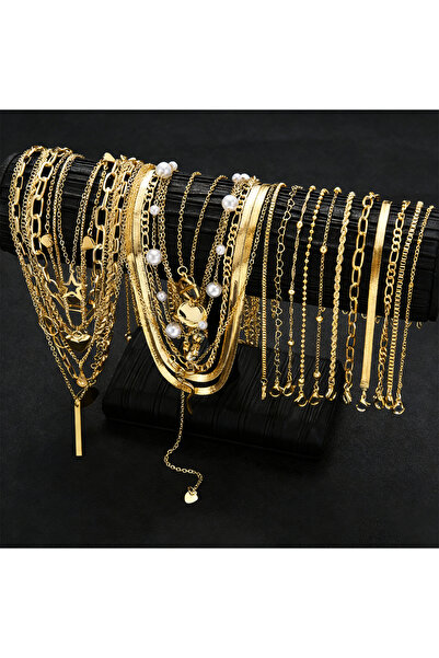 Choice1 AYA27Pcs Elegant Vintage Minimalist Gold Color Heart Pearl Necklace S...