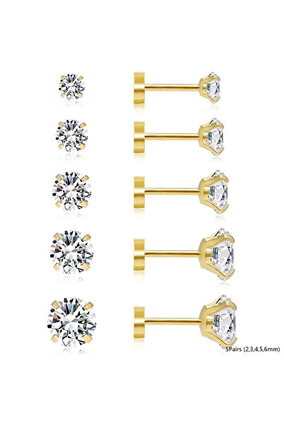 Choice5 أقراط ذهبية E5-5Pairs-Golden 2/3/5/6/10 قطع 20G مضادة للحساسية للنساء...