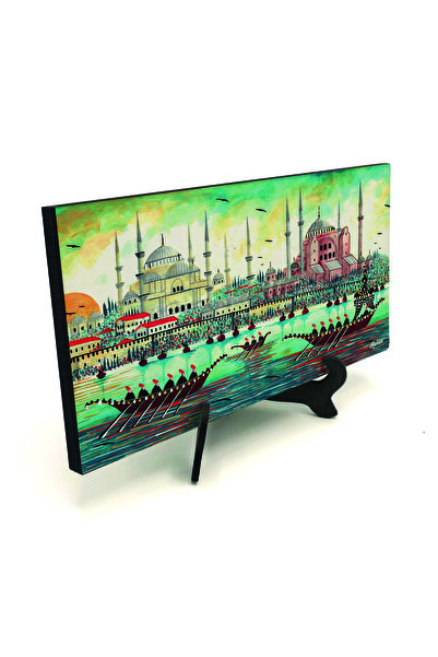 Sadrazam Επιτραπέζια βάση MDF με σχέδιο σιλουέτας Κωνσταντινούπολης σε ακουαρ...