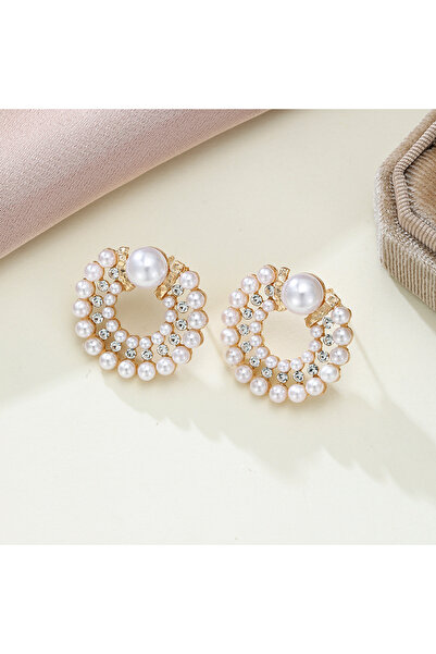 Choice WC60012-1 Elegant Imitation Pearl Inlaid Zircon Round Pendant Earrings...
