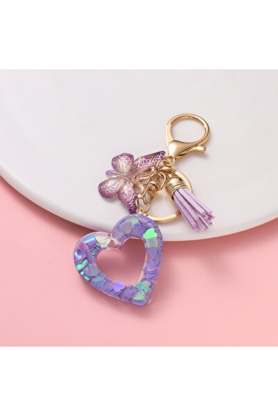 Choice3 Purple 1pc Love Heart Keychain Cute Butterfly Tassel Keyring for Wome...