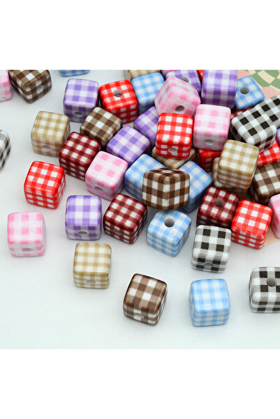 Choice 10pcs random color 10 PCS 14mm Summer Acrylic Square Plaid Beads Diy H...