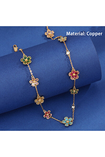 Choice XL68182-J Five-Petal Flower Collar Necklace, Micro-Set Zirconia with V...