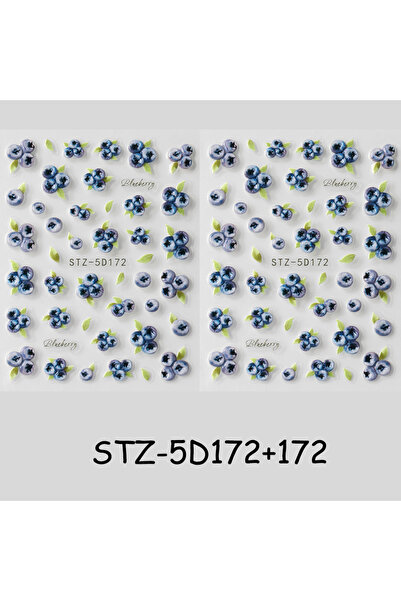 Choice 2 pcs STZ-5D172 1/2 pcs 5D Embossed Elegant Blueberry Nail Stickers Tr...
