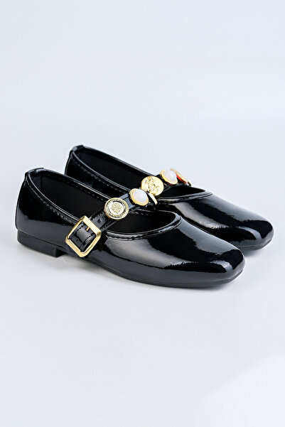 Polomia Comfort Γυναικείες μαύρες μπαλαρίνες Mary Jane από λουστρίνι με αξεσο...