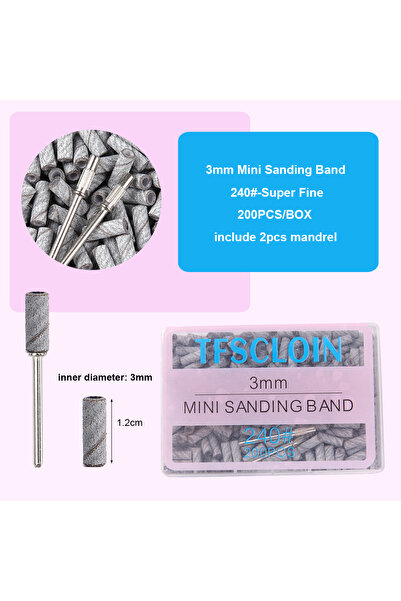 Choice7 200pcs 240 grit 100/200PCS 3mm Nail Sanding Bands Set with Mandrel - ...