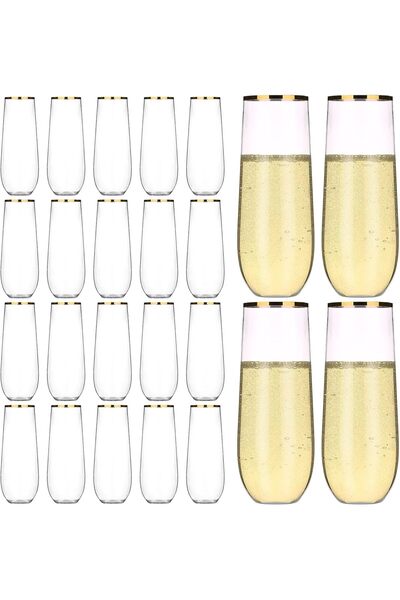 hotder πλαστικά ποτήρια σαμπάνιας, 24 τεμάχια. με χρυσό περίγραμμα, πλαστικό ...