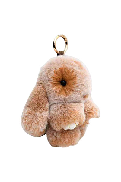 choice2 Khaki Cream Color Fluffy Key Chain Imitation Rabbit Doll Cute Soft Bu...