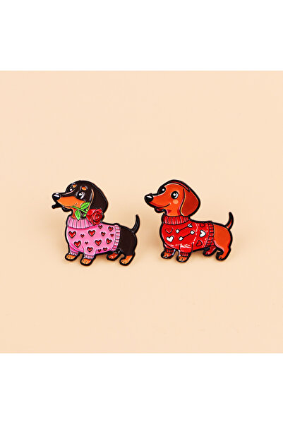 Choice 2pcs 2pcs Valentine's Day Dachshund Enamel Pin Set Cute Cartoon Dog Br...