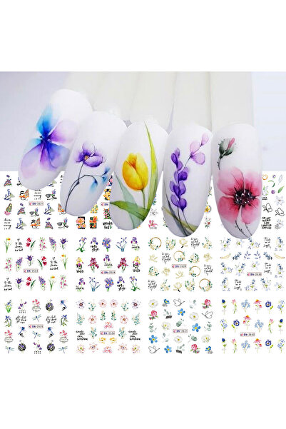 Choice1 ملصقات أظافر BN2521-2532 بتصميم أزهار مائية وأوراق شجر، خطوط هندسية، ...