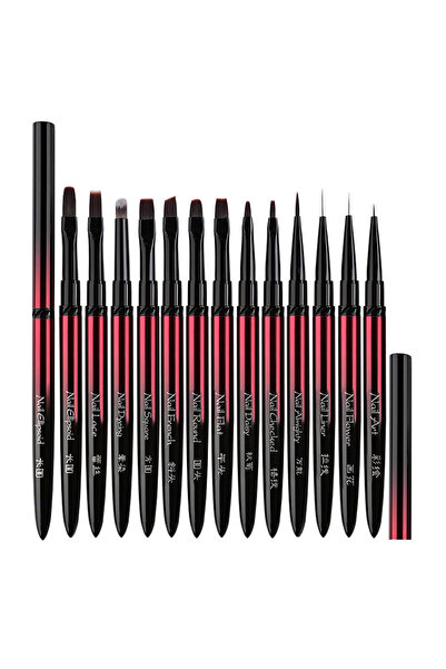 Choice13 P-H0620(1-13) New 1/13pcs Nail Art Brush Set Black Red Metal Handle ...