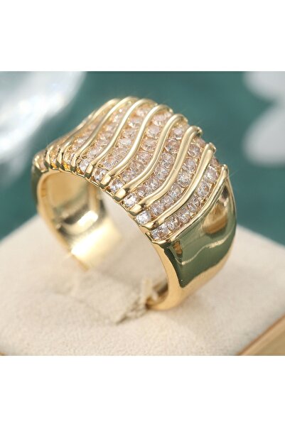 Choice 8 YELLOW Wedding Ring Golden Color Wide Band Statement Female Finger-r...