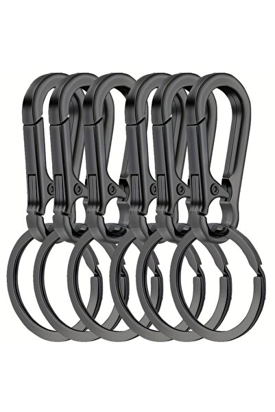choice2 black 6Pcs Carabiner Clip Keychain Metal Carabiner Shape Key Ring Key...