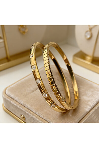 Choice Gold Color Yupsk New 2pcs/set Inlay Square Zircon Stainless Steel Stac...