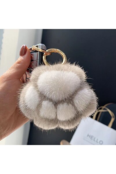 Choice8 gray and white New Imitation Mink Fur Kitten Claw Car Keychain Pendan...
