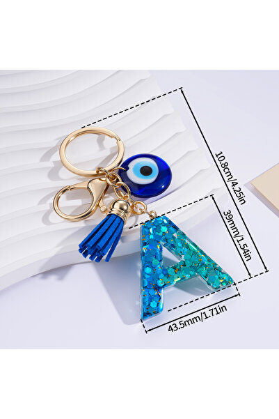 Choice4 A 1pc Resin A-Z Blue Letter Keychain With Devil's Eye Pendant for DIY...