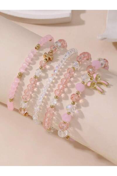 choice2 pink 5pcs Cute Butterfly Bead Bracelet Set for Women, Sweet Charm Sta...