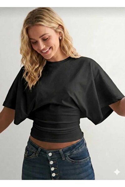 DOCE ELEGANTE Φυσική μπλούζα με φαρδιά μανίκια που ταιριάζει στη μέση