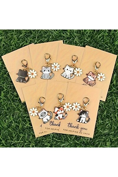 Choice1 6 cm Khaki 7pcs Cat Keychain with "Thank You" Inspirational Card, Fas...