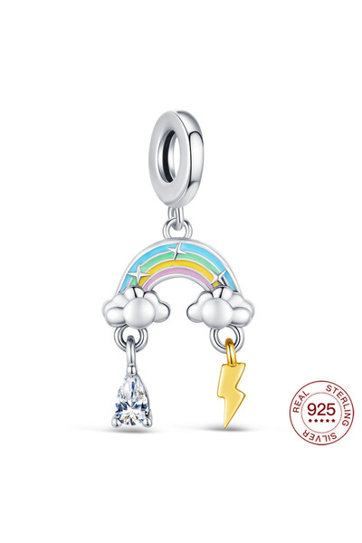 choice2 NBC0359 New Elegant Pink Bead S925 Sterling Silver Cloud rainbow Char...