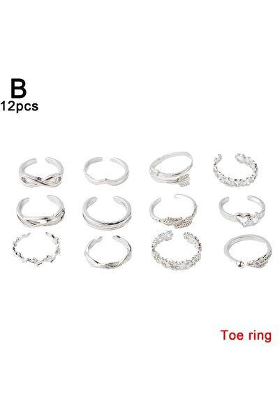 Choice silver 12Pcs Open Toe Rings Adjustable Toe Band Ring Set Finger Foot J...