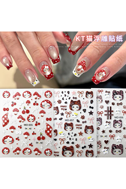 Choice MINISO 3Pcs 3Pcs Set Hat Kitty Nail Stickers - 3D Bow & Mushroom Nail ...
