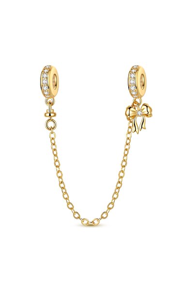 Choice KTC1818 925 Sterling Silver Gold Bow Safety Chain Charms Clear CZ Girl...
