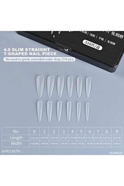 choice2 G1JP44-02-xsh 510 قطعة أظافر صناعية رفيعة مستقيمة شفافة على شكل شبه م...
