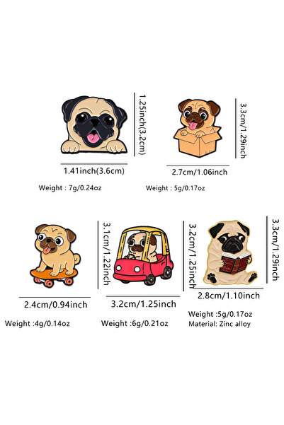 Choice 1 5pcs/set Naughty Pug Enamel Pins Pet Metal Brooch Backpack Hat Bag C...