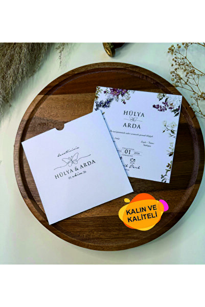 koaladavetiye Beyaz Kare Zarflı Nikah, Nişan, Kına, Düğün Davetiyesi - 50 Adet