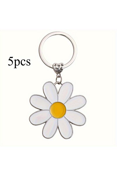 Choice 5pcs 5pcs Simple Style Zinc Alloy Daisy Flower Keychain, Cute Floral C...