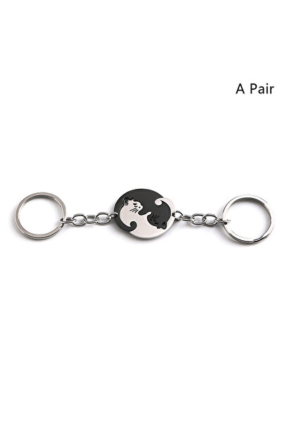 Choice A1 Cute Hug Cat Keychain Creative Patchwork Heart Round Keyring Couple...
