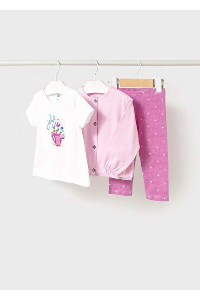 MAYORAL Baby Girl Cardigan and Polka Dot Tights 3-Piece Set