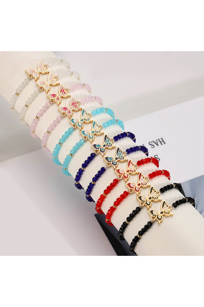 Choice MULTI 12pcs Bohemian colored glass butterfly elastic bracelet set suit...