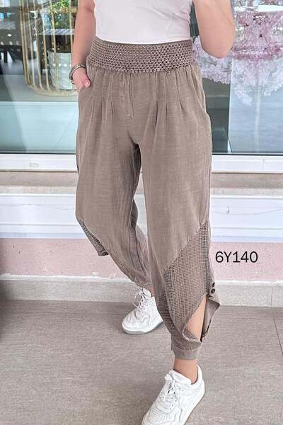 İnce Topuk Mesh Linen Harem Pants 6Y140