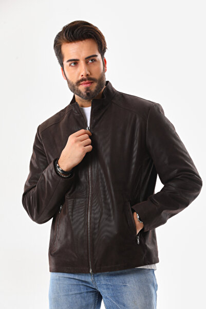 Metins Leather Erkek Süet Desenli Hakiki Deri Mont 8715Punto