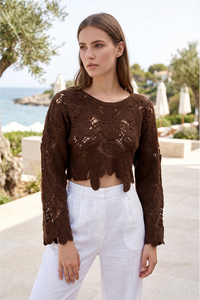 SAYZEN BLUZĂ CROP CU DANTELĂ BRODATĂ