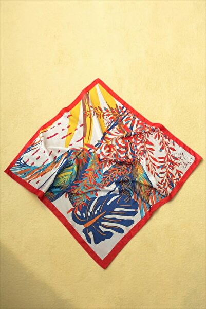 bemoreatelier Kırmızı, Sarı, Mavi, Turuncu Renkli Desenli 55*55 cm Fular