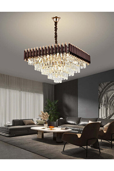 RFAN Πολυέλαιος, Μοντέλο S89001/600x600, Κρυστάλλινη Υφή, 10 X E27, Καφέ/Χρυσό