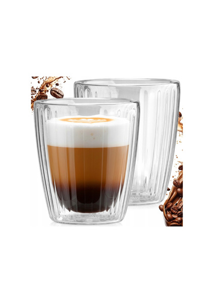 Excellent Houseware Σετ 2 ποτήρια ribbed, διπλού τοιχώματος, γυάλινα, 250 ml