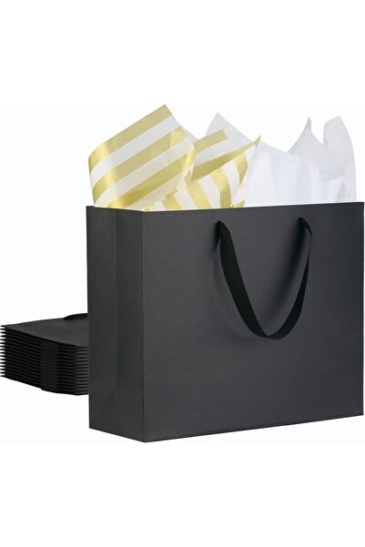 MADE IN CHINA HRUISE 12 Μαύρες Χάρτινες Τσάντες Δώρου με Χαρτί Περιτυλίγματος...