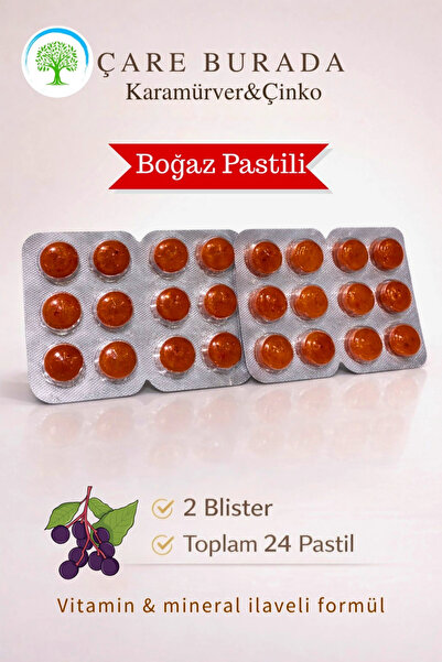 Çare Burada ÇareBurada Karamürver & Çinko Boğaz Pastili 24 Adet