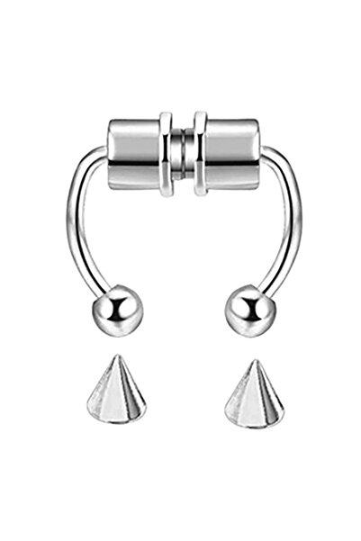 Choice15 D Silver قطعة واحدة حلقة أنف مغناطيسية وهمية من الفولاذ المقاوم للصد...