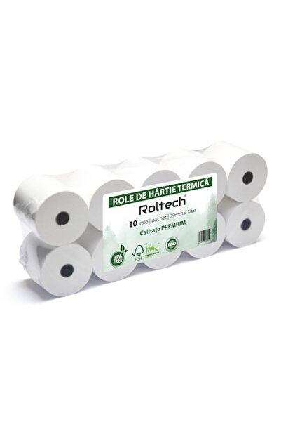 ROLTECH Rolă de hârtie termică, 79mm x 18m, fără BPA, 10 role/pachet