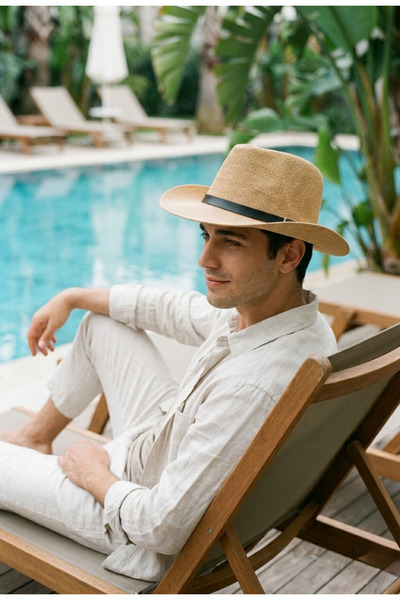 LAGRANZE Ανδρικό ψάθινο καουμπόικο καπέλο δυτικού στυλ