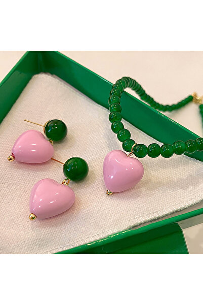 Choice 2Pcs Pink Set Natural Stone Necklaces Earrings Bracelet Set Green Pink...